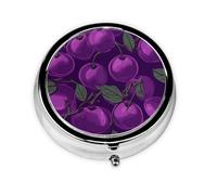 YYHWHJDE Pastillero redondo de 2 x 2 x 0.7 pulgadas, mini caja organizadora de pastillas de medicina de viaje para bolso, bolsillo, impresión morada ciruela