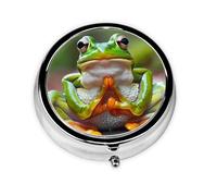 YYHWHJDE Pastillero redondo de 2 x 2 x 0.7 pulgadas, mini caja organizadora de pastillas de medicina de viaje para bolsillo de bolso, linda rana divertida haciendo yoga impresión