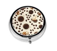 YYHWHJDE Pastillero redondo de 2 x 2 x 0.7 pulgadas, mini caja organizadora de pastillas de medicina de viaje para bolso, taza de café e impresión de granos de café