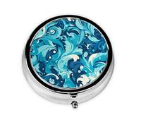 YYHWHJDE Pastillero redondo de 2 x 2 x 0.7 pulgadas, mini caja organizadora de pastillas de medicina de viaje para monedero, impresión cian mar