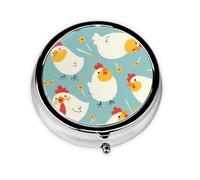 YYHWHJDE Pastillero redondo de 2 x 2 x 0.7 pulgadas, mini caja organizadora de pastillas de medicina de viaje para bolso, bolsillo, impresión de pollo