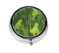 YYHWHJDE Pastillero redondo de 2 x 2 x 0.7 pulgadas, mini caja organizadora de pastillas de medicina de viaje para bolso, bolsillo, impresión de sombra de rana verde