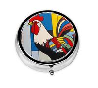 YYHWHJDE Pastillero redondo de 2 x 2 x 0.7 pulgadas, mini caja organizadora de pastillas de medicina de viaje para bolsillo de monedero, arte moderno de la Edad Media, impresión de pollo