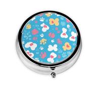 YYHWHJDE Pastillero redondo de 2 x 2 x 0.7 pulgadas, mini caja organizadora de pastillas de medicina de viaje para bolso, bolsillo, huesos de perro, impresión de huellas de huellas