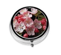 YYHWHJDE Pastillero redondo de 2 x 2 x 0.7 pulgadas, mini caja organizadora de pastillas de medicina de viaje para bolso, bolsillo, impresión de flor de cerezo rojo