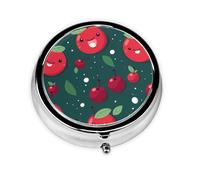 YYHWHJDE Pastillero redondo de 2 x 2 x 0.7 pulgadas, mini caja organizadora de pastillas de medicina de viaje para bolsillo de monedero, impresión de cerezas pequeñas