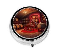 YYHWHJDE Pastillero redondo de 2 x 2 x 0.7 pulgadas, mini caja organizadora de pastillas de medicina de viaje para monedero, bodega de vino tinto impresa