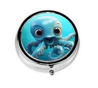 YYHWHJDE Pastillero redondo de 2 x 2 x 0.7 pulgadas, mini caja organizadora de pastillas de medicina de viaje para bolsillo de monedero, impresión de pulpo lindo