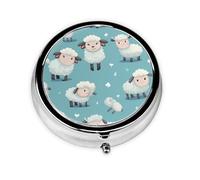 YYHWHJDE Pastillero redondo de 2 x 2 x 0.7 pulgadas, mini caja organizadora de pastillas de medicina de viaje para bolsillo de bolso, impresión de ovejas de dibujos animados