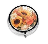 YYHWHJDE Pastillero redondo de 2 x 2 x 0.7 pulgadas, mini caja organizadora de pastillas de medicina de viaje para monedero, bolsillo con estampado de girasol y rosa