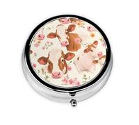 YYHWHJDE Pastillero redondo de 2 x 2 x 0.7 pulgadas, mini caja organizadora de pastillas de viaje para monedero, bolsillo rosa, flores, espectáculo de vacas, ganado