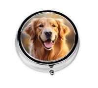 YYHWHJDE Pastillero redondo de 2 x 2 x 0.7 pulgadas, mini caja organizadora de pastillas de viaje para bolsillo de bolso, adorable perro Golden Retriever impreso