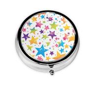 YYHWHJDE Pastillero redondo de 2 x 2 x 0.7 pulgadas, mini caja organizadora de pastillas de viaje para bolsillo de monedero, estampado de estrellas arcoíris coloridas