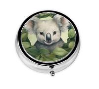 YYHWHJDE Pastillero redondo de 2 x 2 x 0.7 pulgadas, mini organizador de pastillas de medicina de viaje para bolso, bolsillo con estampado de koala de hojas verdes