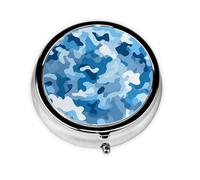 YYHWHJDE Pastillero redondo de 2 x 2 x 0.7 pulgadas, mini organizador de pastillas de medicina de viaje para bolso, bolsillo con estampado de camuflaje azul