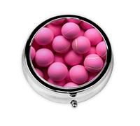 YYHWHJDE Pastillero redondo de 2 x 2 x 0.7 pulgadas, mini organizador de pastillas de medicina de viaje para bolso, bolsillo, color rosa brillante, impresión de pelotas de tenis