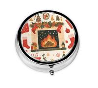 YYHWHJDE Pastillero redondo de 2 x 2 x 0.7 pulgadas, mini organizador de pastillas de medicina de viaje para bolso, bolsillo, Navidad, chimenea, regalos y calcetines rojos con impresión