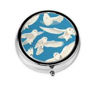 YYHWHJDE Pastillero redondo de 2 x 2 x 0.7 pulgadas, mini organizador de pastillas de medicina de viaje para bolso, bolsillo, búho nevado extiende sus alas impresión