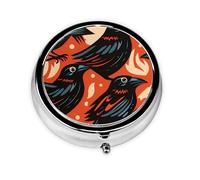 YYHWHJDE Pastillero redondo de 2 x 2 x 0.7 pulgadas, mini organizador de pastillas de medicina de viaje para monedero, bolsillo con impresión de cuervos