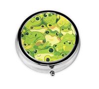 YYHWHJDE Pastillero redondo de 2 x 2 x 0.7 pulgadas, mini organizador de pastillas de medicina de viaje para monedero, impresión de rana verde