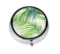 YYHWHJDE Pastillero redondo de 2 x 2 x 0.7 pulgadas, mini organizador de pastillas de medicina de viaje para bolso, bolsillo, hojas de palmera tropical, impresión de acuarela