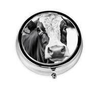 YYHWHJDE Pastillero redondo de 2 x 2 x 0.7 pulgadas, mini organizador de pastillas de medicina de viaje para bolsillo de bolso, impresión de vaca en blanco y negro