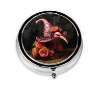 YYHWHJDE Pastillero redondo de 2 x 2 x 0.7 pulgadas, mini organizador de pastillas de medicina de viaje para bolso, bolsillo, Halloween, flamenco, sombrero de bruja impreso