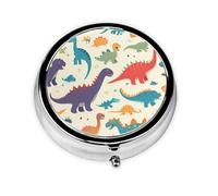 YYHWHJDE Pastillero redondo de 2 x 2 x 0.7 pulgadas, mini organizador de pastillas de medicina de viaje para monedero, bolsillo, impresión temática de dinosaurios