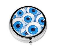 YYHWHJDE Pastillero redondo de 2 x 2 x 0.7 pulgadas, mini organizador de pastillas de medicina de viaje para bolsillo de bolso, impresión de globos oculares redondeados