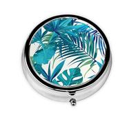 YYHWHJDE Pastillero redondo de 2 x 2 x 0.7 pulgadas, mini organizador de pastillas de medicina de viaje para bolso, bolsillo con impresión de hojas tropicales