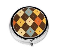 YYHWHJDE Pastillero redondo de 2 x 2 x 0.7 pulgadas, mini organizador de pastillas de medicina de viaje para bolso, bolsillo, estampado de rombos a cuadros