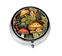 YYHWHJDE Pastillero redondo de 2 x 2 x 0.7 pulgadas, mini organizador de pastillas de medicina de viaje para bolso, bolsillo, diseño de hongos vintage