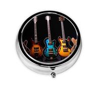 YYHWHJDE Pastillero redondo de 2 x 2 x 0.7 pulgadas, mini organizador de pastillas de medicina de viaje para bolso, bolsillo, guitarra, bajo, música, instrumentos musicales, impresión