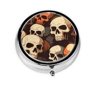 YYHWHJDE Pastillero redondo de 2 x 2 x 0.7 pulgadas, mini organizador de pastillas de medicina de viaje para monedero, bolsillo con impresión de calaveras