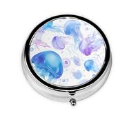 YYHWHJDE Pastillero redondo de 2 x 2 x 0.7 pulgadas, mini organizador de pastillas de medicina de viaje para bolso, bolsillo, acuarela, impresión 3D de medusas