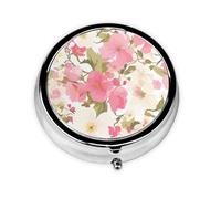 YYHWHJDE Pastillero redondo de 2 x 2 x 0.7 pulgadas, mini organizador de pastillas de medicina de viaje para bolso, bolsillo, estampado de flores rosas y blancas