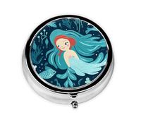 YYHWHJDE Pastillero redondo de 2 x 2 x 0.7 pulgadas, mini organizador de pastillas de medicina de viaje para bolso, bolsillo con estampado de sirena azul