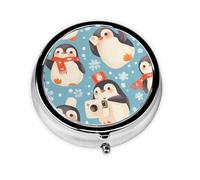 YYHWHJDE Pastillero redondo de 2 x 2 x 0.7 pulgadas, mini organizador de pastillas de medicina de viaje para bolso, bolsillo lindo pingüinos bebé tomando fotos impresión