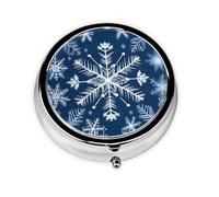 YYHWHJDE Pastillero redondo de 2 x 2 x 0.7 pulgadas, mini organizador de pastillas de medicina de viaje para bolso, bolsillo, azul copo de nieve de Navidad impreso