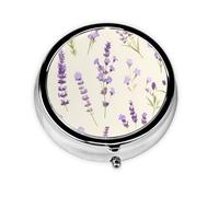 YYHWHJDE Pastillero redondo de 2 x 2 x 0.7 pulgadas, mini organizador de pastillas de medicina de viaje para bolso, bolsillo con estampado de flores de lavanda