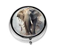 YYHWHJDE Pastillero redondo de 2 x 2 x 0.7 pulgadas, mini organizador de pastillas de medicina de viaje para bolso, bolsillo, pared rota, impresión de elefante