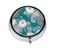 YYHWHJDE Pastillero redondo de 2 x 2 x 0.7 pulgadas, mini organizador de pastillas de medicina de viaje para bolsillo, color verde azulado y blanco estampado floral