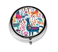 YYHWHJDE Pastillero redondo de 2 x 2 x 0.7 pulgadas, mini organizador de pastillas de medicina de viaje para bolso, bolsillo, estampado de animales otomi mexicanos