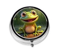 YYHWHJDE Pastillero redondo de 2 x 2 x 0.7 pulgadas, mini organizador de pastillas de medicina de viaje para bolso, bolsillo, impresión de rana de dibujos animados