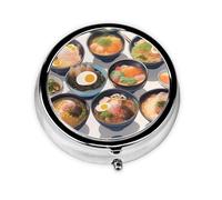 YYHWHJDE Pastillero redondo de 2 x 2 x 0.7 pulgadas, mini organizador de pastillas de medicina de viaje para bolsillo de bolso, delicioso ramen dulce impreso