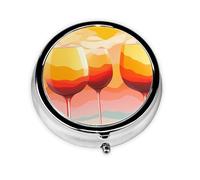 YYHWHJDE Pastillero redondo de 2 x 2 x 0.7 pulgadas, mini organizador de pastillas de medicina de viaje para bolso, bolsillo, puesta de sol, copa de vino
