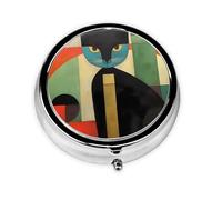 YYHWHJDE Pastillero redondo de 2 x 2 x 0.7 pulgadas, mini organizador de pastillas de medicina de viaje para bolsillo de bolsillo de mediados de siglo, arte moderno con impresión de gato