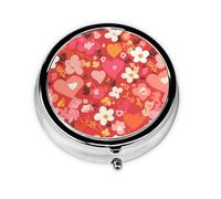 YYHWHJDE Pastillero redondo de 2 x 2 x 0.7 pulgadas, mini organizador de pastillas de viaje para bolso, bolsillo, día de San Valentín, corazón rojo, estampado de flores