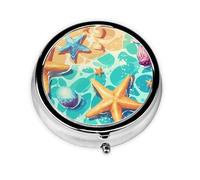 YYHWHJDE Pastillero redondo de 2 x 2 x 0.7 pulgadas, mini organizador de pastillas de viaje para bolso, bolsillo, estrella de mar, océano, playa, impresión