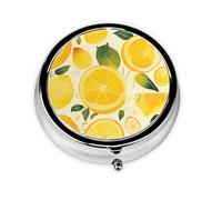 YYHWHJDE Pastillero redondo de 2 x 2 x 0.7 pulgadas, mini organizador de pastillas de viaje para bolsillo con estampado de limón amarillo